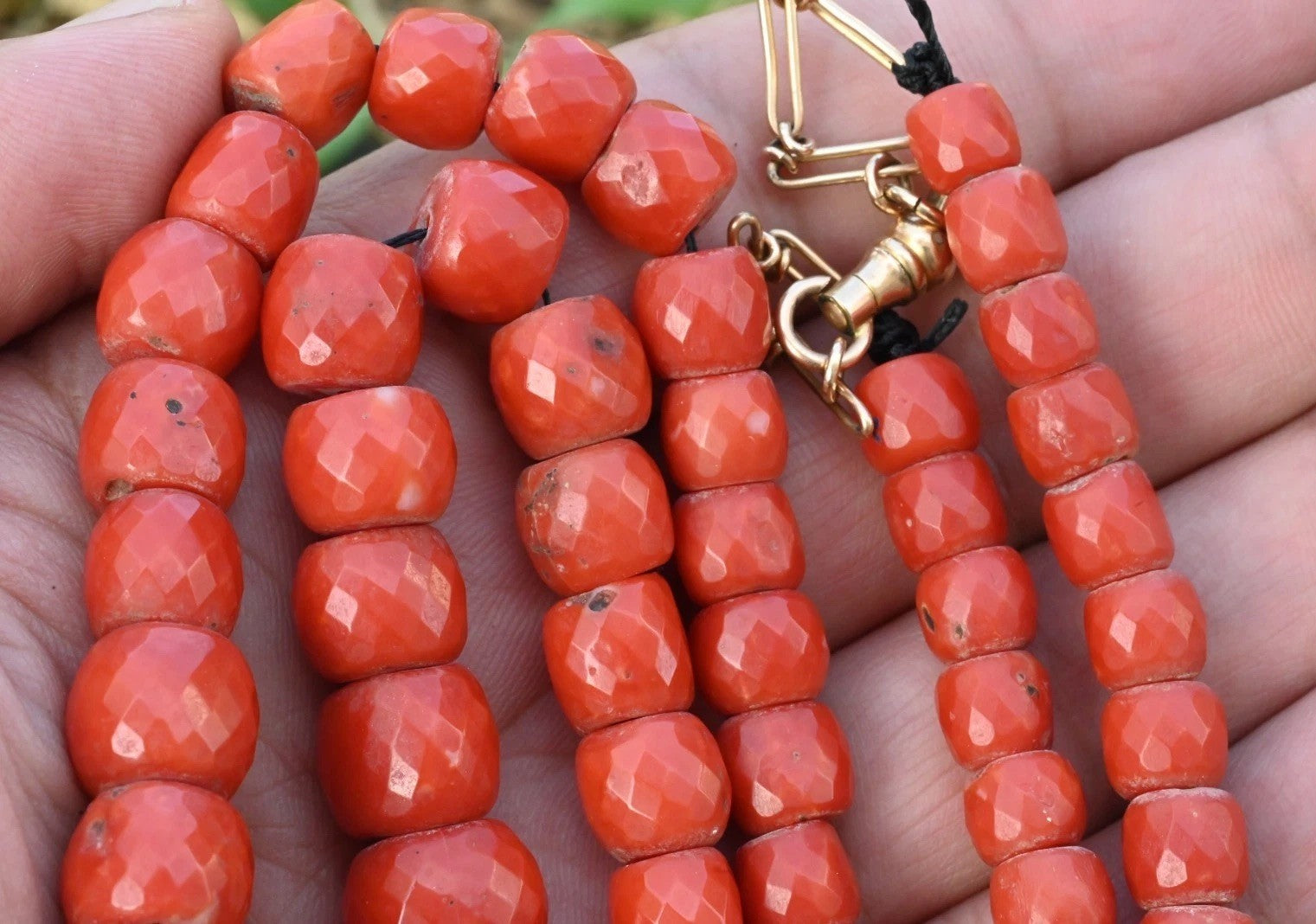 Authentic Antique Faceted Natural Deep Red Coral Beaded Necklace Possibly AKA6