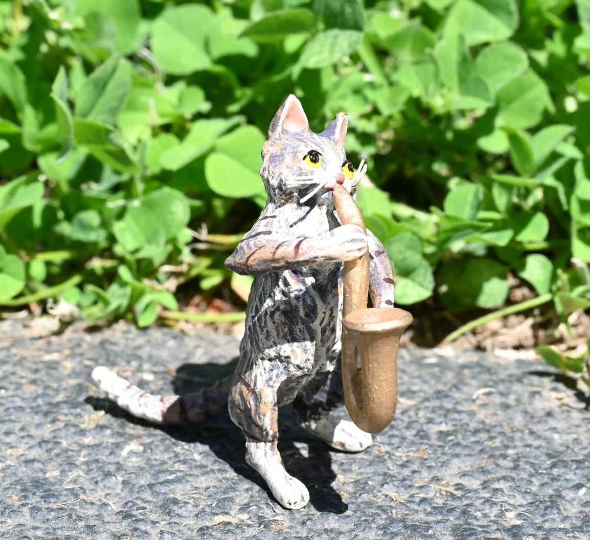Fritz Bergmann  Austrian Vienna Cold  Painted Bronze Musical Cat with Saxophone2