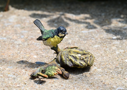 Antique Austrian Vienna Cold Painted Bronze Figure of Songbird Nest Watching3