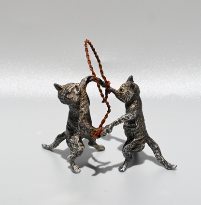 Lovely Austrian Vienna Cold Painted Bronze Figure of Two Cats Playing w/ Rope1