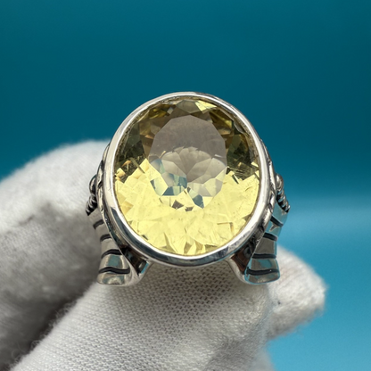 Gorgeous Vintage Elizabeth Rand Sterling Silver Ring w/ Canary Yellow Citrine0