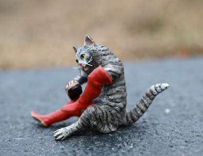 Vintage Austrian Vienna Cold Painted Bronze of Small Cat Cleaning Red Boots6