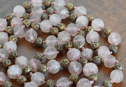 Antique / Vintage Chinese Beaded Pink Quartz Necklace with Gilt Silver Beads5