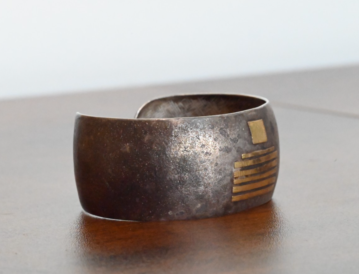 Lisa Ceccorulli .925 Sterling Silver & 22k Gold Modernist Cuff Bracelet *Signed*1