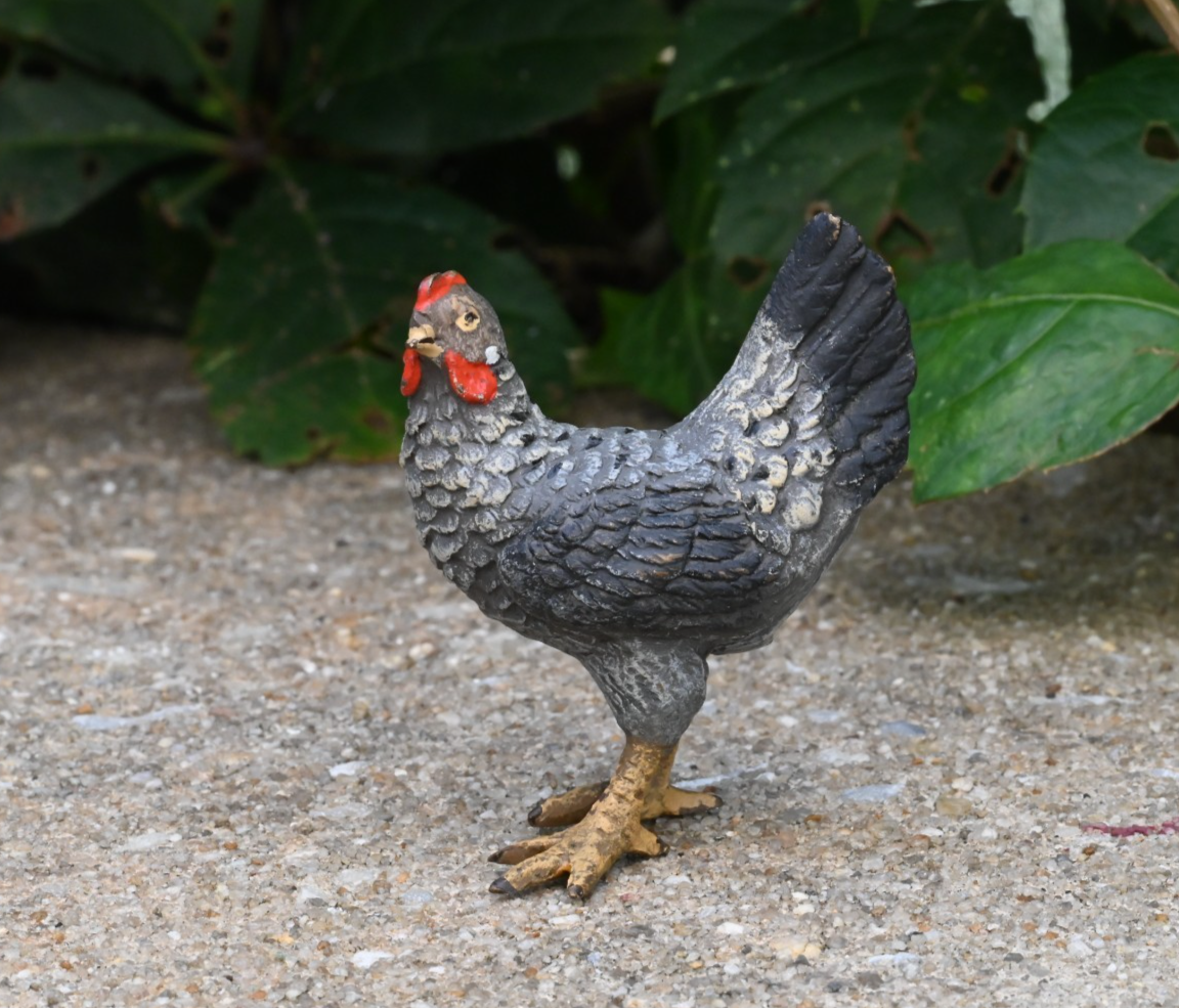 Lovely Antique Austrian Vienna Cold Painted Bronze Figure of Gray Hen / Chicken0