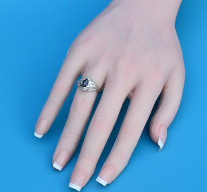 Marquise-cut Blue Sapphire Ring set in 14K White Gold with Diamond Accents2
