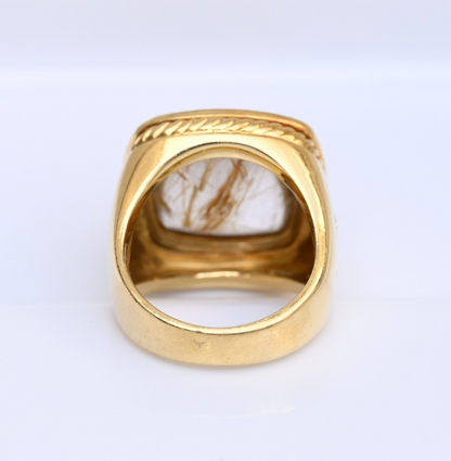 Designer David Yurman Cushion Cut Rutilated Quartz and Diamond 18K Gold Ring6