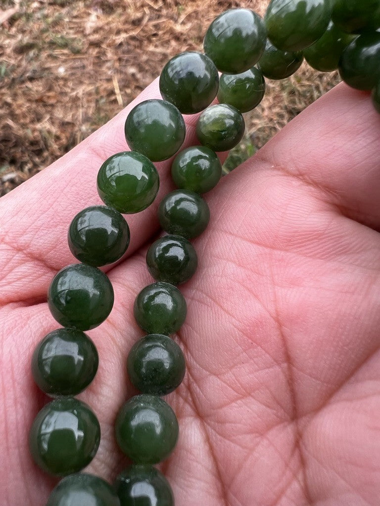 Gorgeous Antique / Vintage Spinach Natural Green Jade Beaded Necklace8