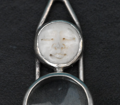 Sterling Silver Southwest Jewelers Loupe W/ Carved Bone Man in the Moon Face1