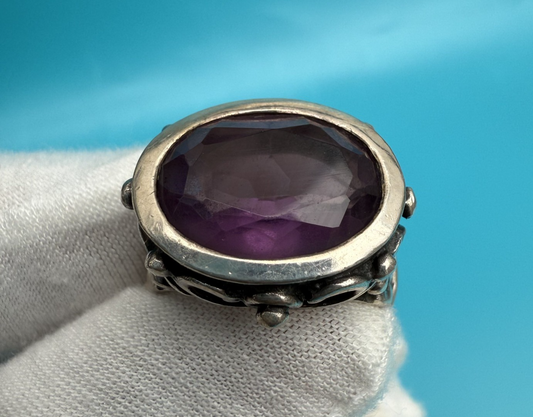 Amazing Sterling Silver Ring with Large Faceted Amethyst Gemstone0