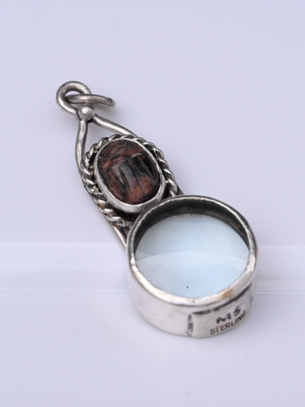 Signed MS Sterling Silver Southwest Jewelers Loupe W/ Stone Scarab Beetle1