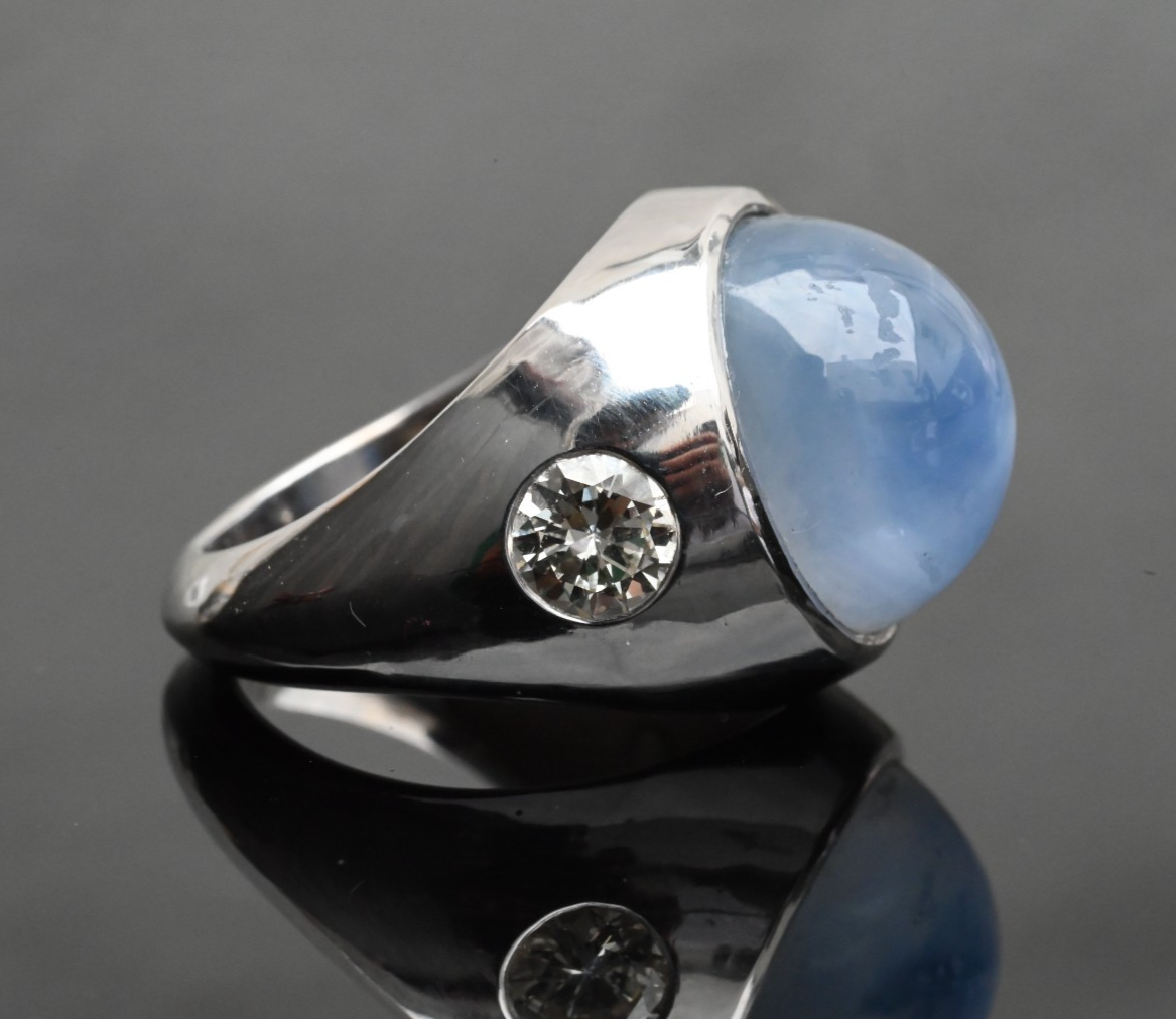 Stunning 22 ct Natural No Heat Blue Star Sapphire 18K White Gold Ring GIA Cert.7