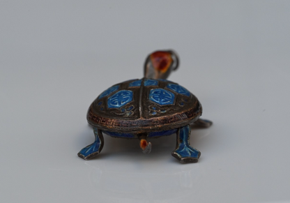 Chinese Export Sterling Silver Enamel Articulated Turtle Necklace Pendant2