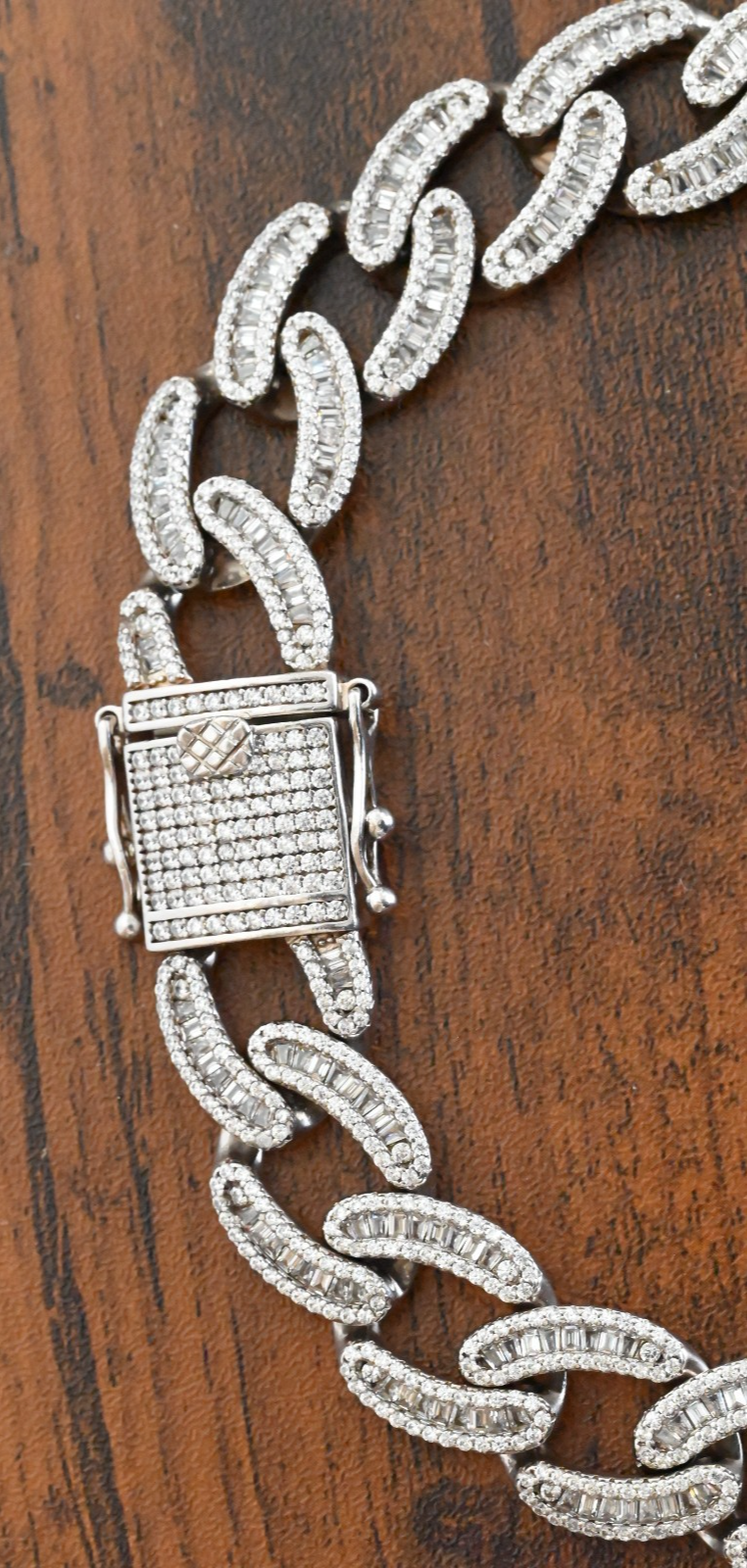 Huge Iced out Sterling Silver Miami Cuban Chain Box Clasp Pave Set CZ5