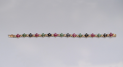 Beautiful Floral Tennis Bracelet with Sapphires, Rubies & Emeralds 14K YG 7 1/4"2