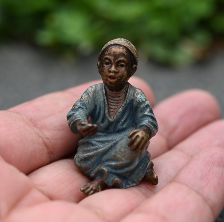 Detailed Antique Austrian Vienna Cold Painted Bronze Figure of Young Arab Child7