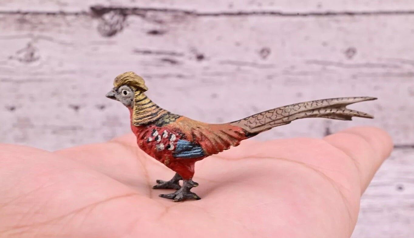 Antique Austrian Vienna Cold Painted Bronze Figure of Miniature Golden Pheasant9