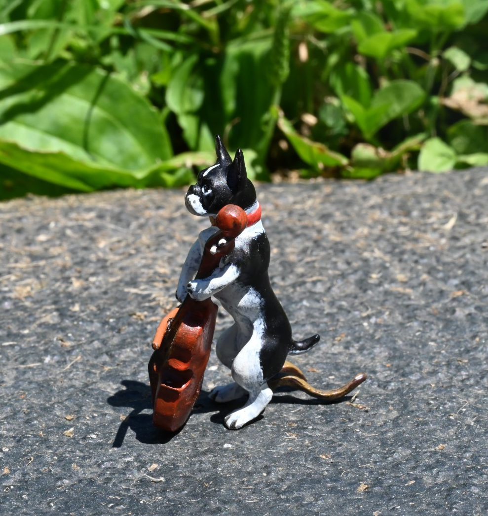 Austrian Vienna Cold Painted Bronze Figure of Boston Terrier Playing Cello /Bass2