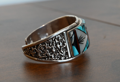 Vintage Native American Navajo Turquoise Mosaic Inlay Cuff by Tommy Jackson3