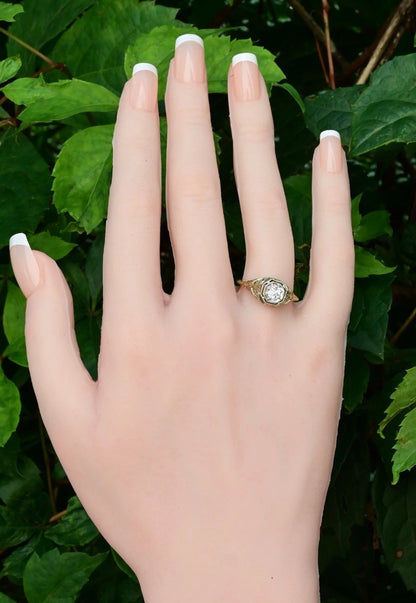 Elegant Antique 14K Bi Color Gold Ring w/ .30 ct Old Mine Cut Diamond IGI Cert2