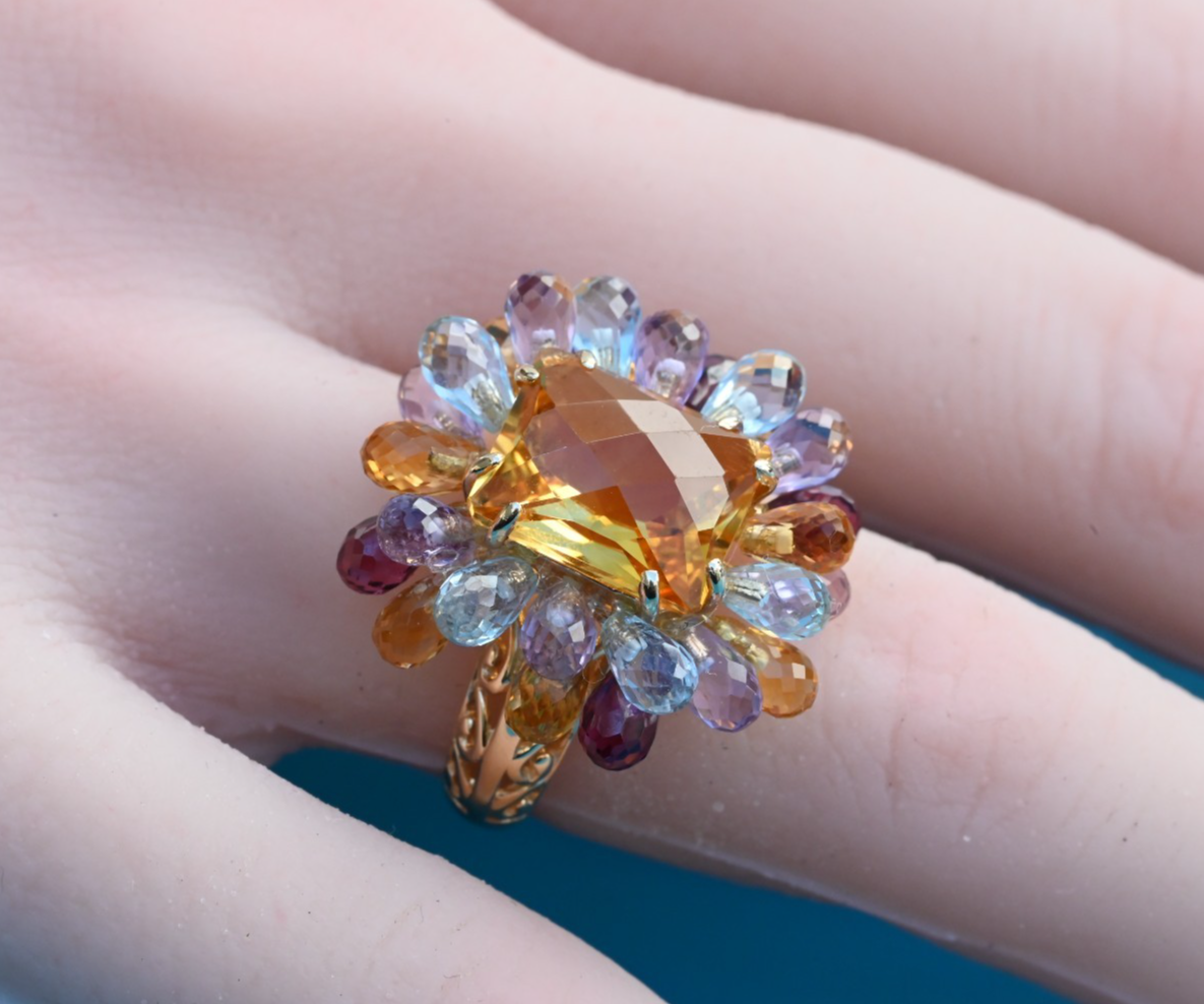 Designer VICTORIA WIECK 14K Yellow Gold & Faceted Multi Gemstone Ring3