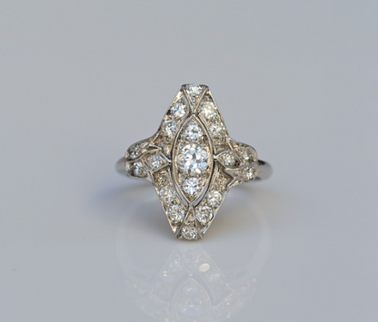 Petite Antique 1900s Art Deco Period Platinum Ring w VS Diamonds IGI Certified6