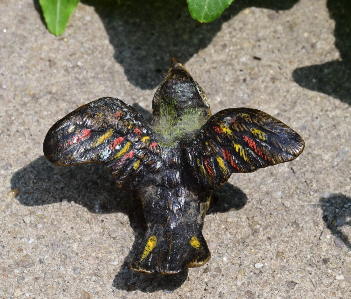Early Antique 1900s Austrian Vienna Cold Painted Bronze of Colorful Flying Bird 2