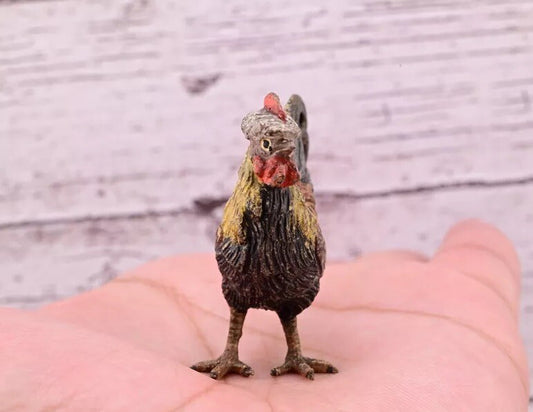 Original & Beautiful Antique Austrian Vienna Cold Painted Bronze of Rooster1