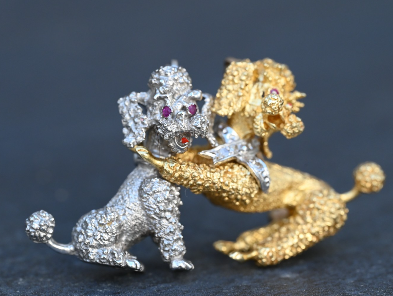 Stunning French 18K Yellow & 14K White Gold Poodle Brooch Pin / Pendant Dual Use5
