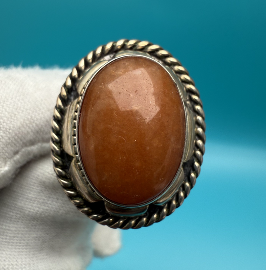 Original CAROLYN POLLACK Agate Carnelian Cabochon Sterling Silver Ring 0