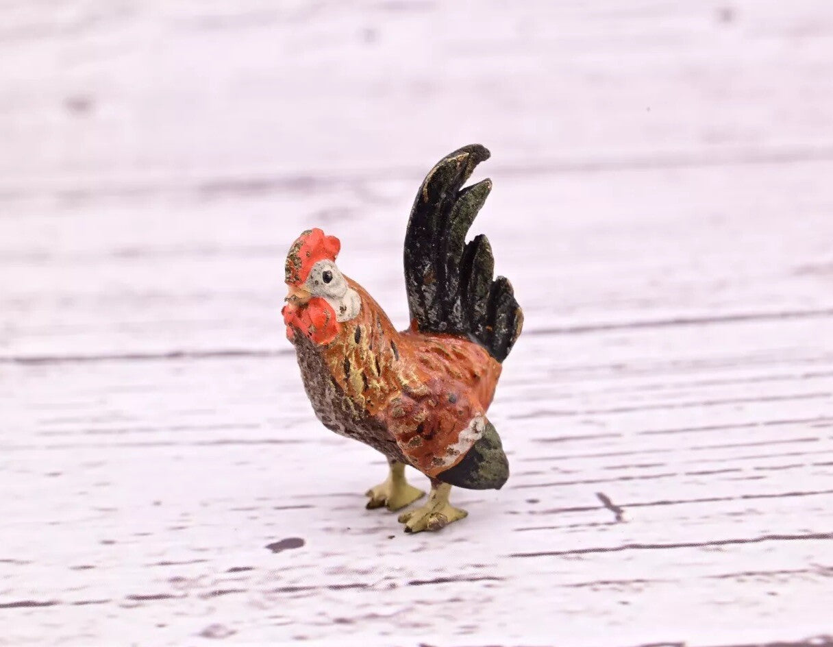 Original 1900s Antique Austrian Vienna Cold Painted Bronze of Tiny Rooster6