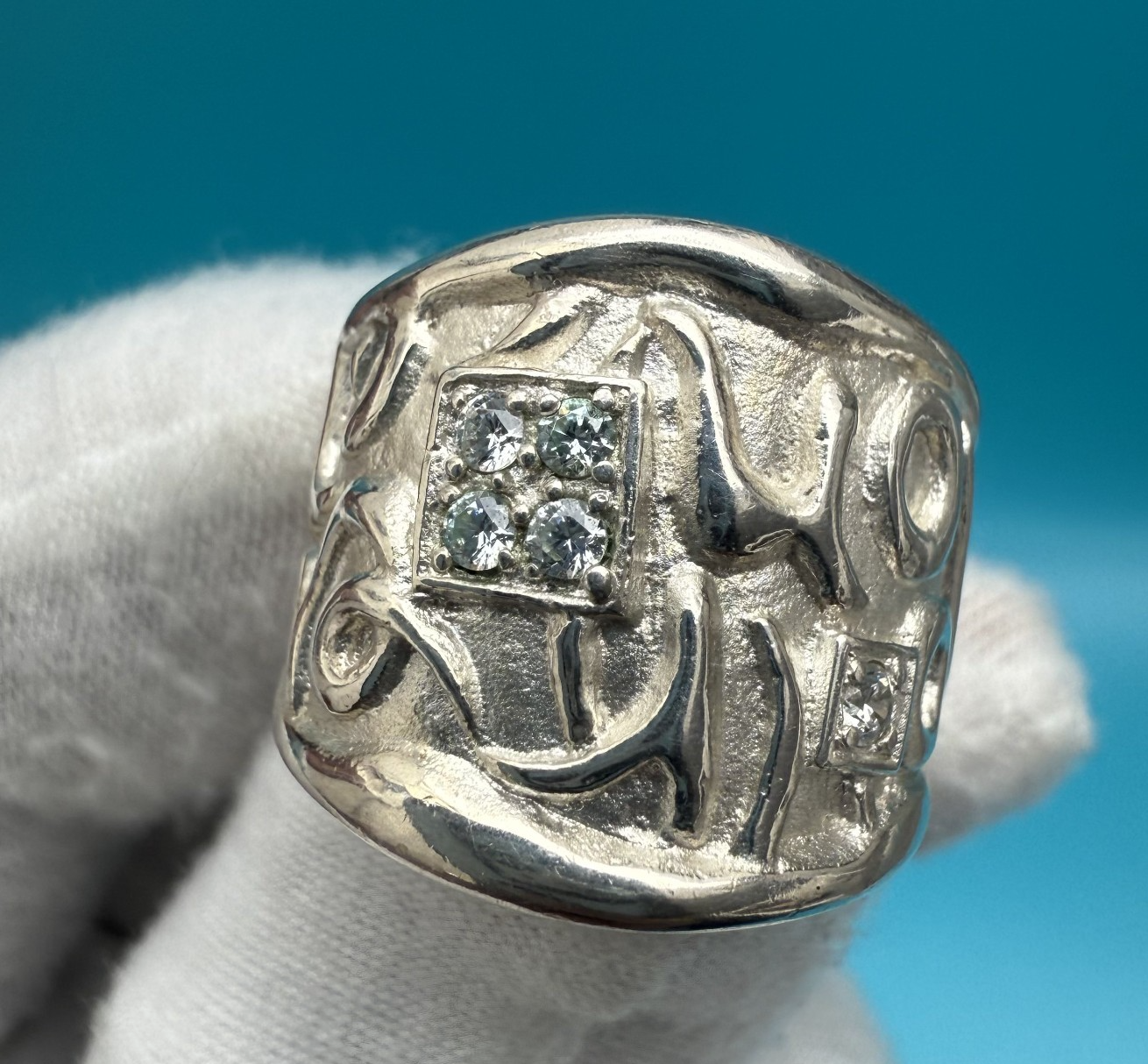 Gorgeous Abstract Vintage Sterling Silver Ring Signed SG3
