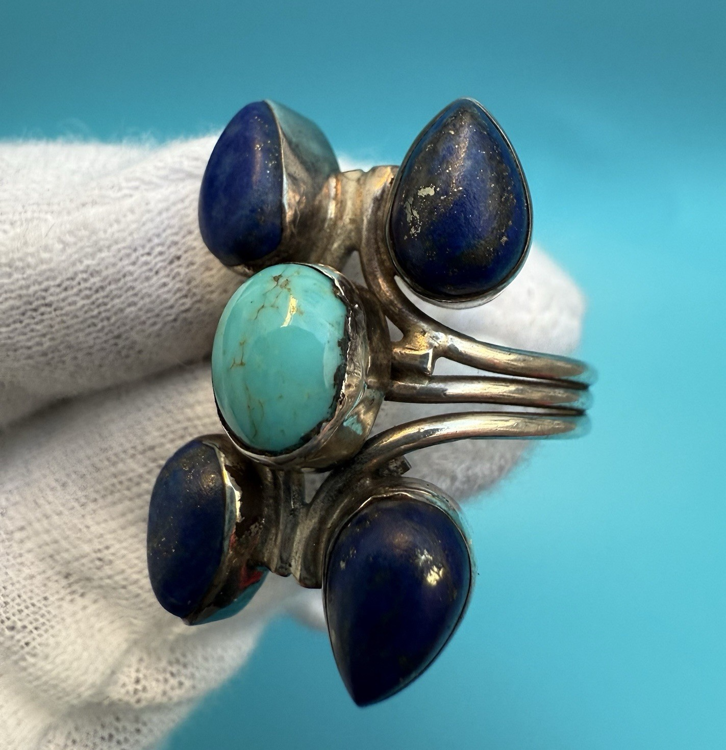 Very Beautiful Sterling Silver Southwest Style Ring w/ Lapis & Turquoise 1