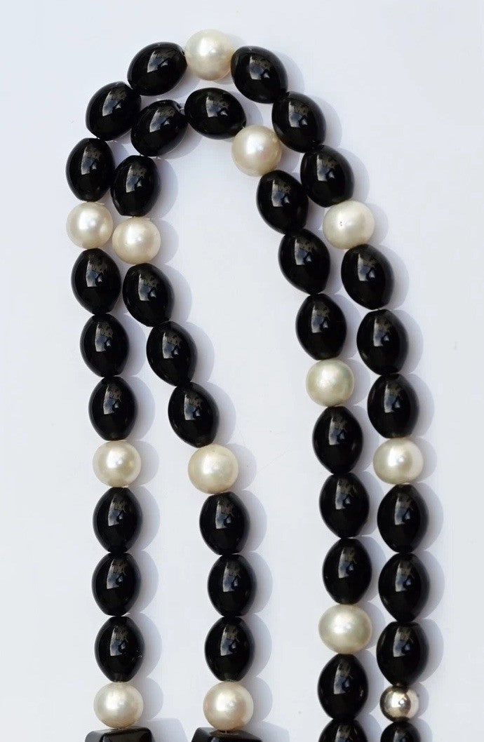 Vintage Jay King Desert Rose Trading (DTR) Black Onyx & Pearl Sterling Necklace3