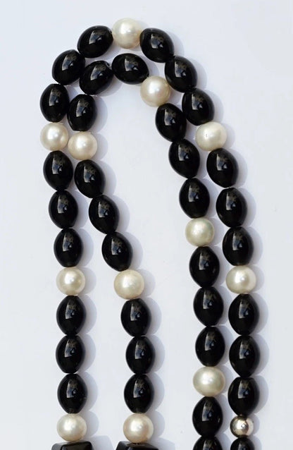 Vintage Jay King Desert Rose Trading (DTR) Black Onyx & Pearl Sterling Necklace3
