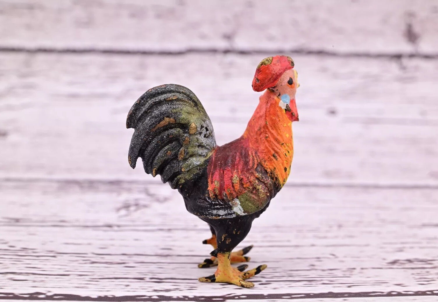 Colorful Antique Austrian Vienna Cold Painted Bronze Figure of Miniature Rooster2