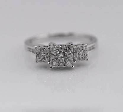 Beautiful Square Cluster Three Stone Diamond Engagement Ring 14K White Gold2