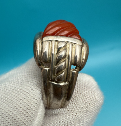 Stunning Judith Ripka Carved Ribbed Carnelian Sterling Silver 925 Ring3