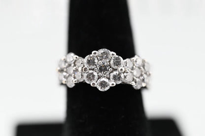 Gorgeous 14K White Gold 2TW Diamond Cluster Ring in Triple Flower Design7
