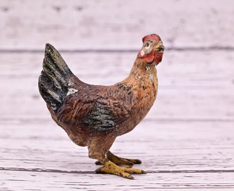 Lovely Antique Austrian Vienna Cold Painted Bronze Figure of Brown Hen Chicken9