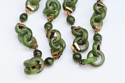 Antique / Vintage Light Spinach Natural Green Jade Devils Work Link Necklace4