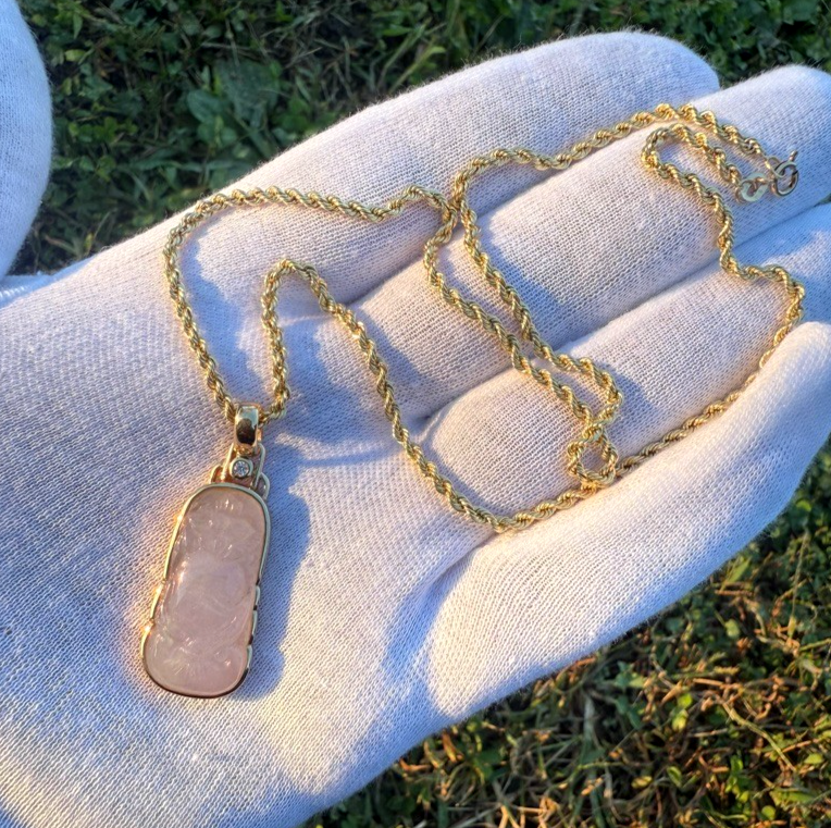 14K Y  Gold Necklace Chinese Carved Light Purple Jadeite Jade Pendant w/ Diamond0