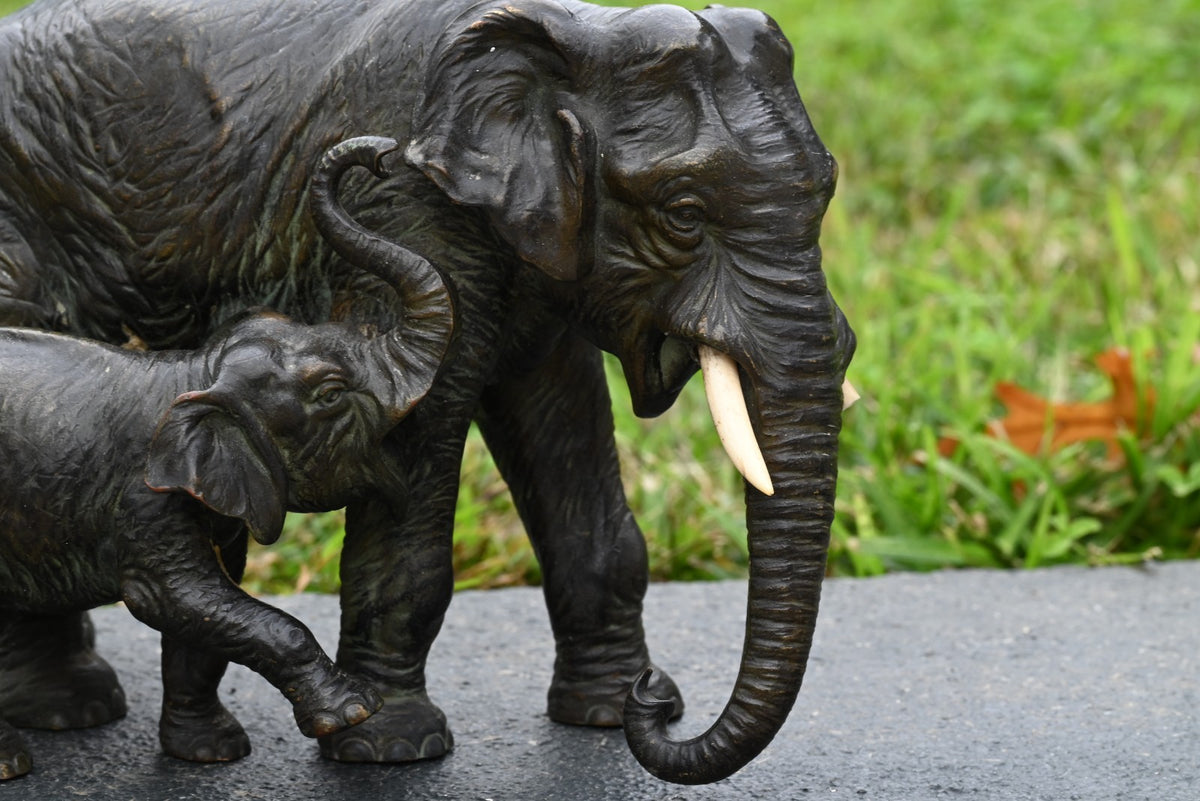 Superb Large Antique Austrian Vienna Cold Painted Bronze Figure of Elephants6