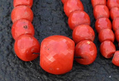 Authentic Antique Faceted Natural Deep Red Coral Beaded Necklace Possibly AKA7