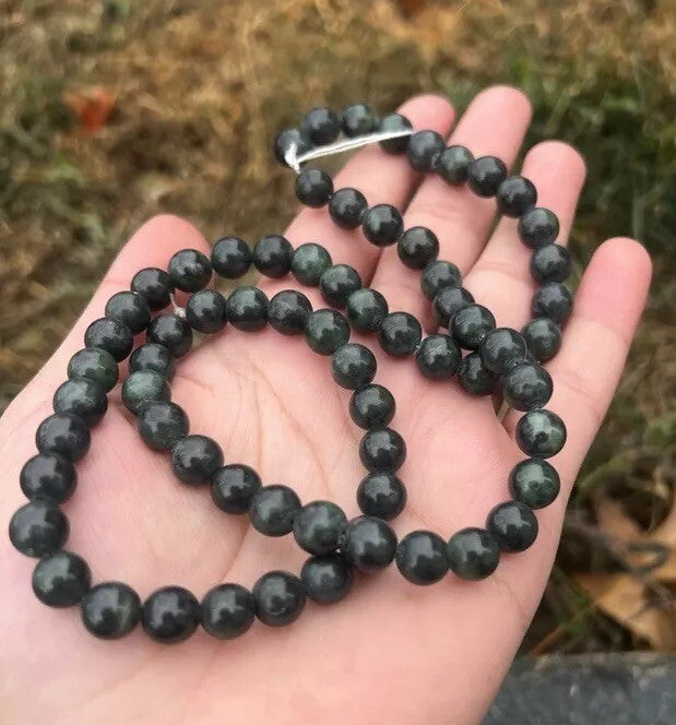 Green Antique / Vintage Spinach Natural Nephrite Jade Beaded Necklace1