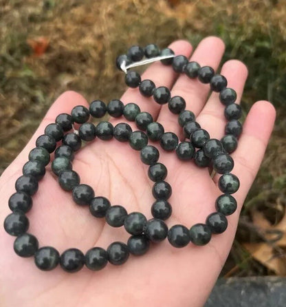 Green Antique / Vintage Spinach Natural Nephrite Jade Beaded Necklace1