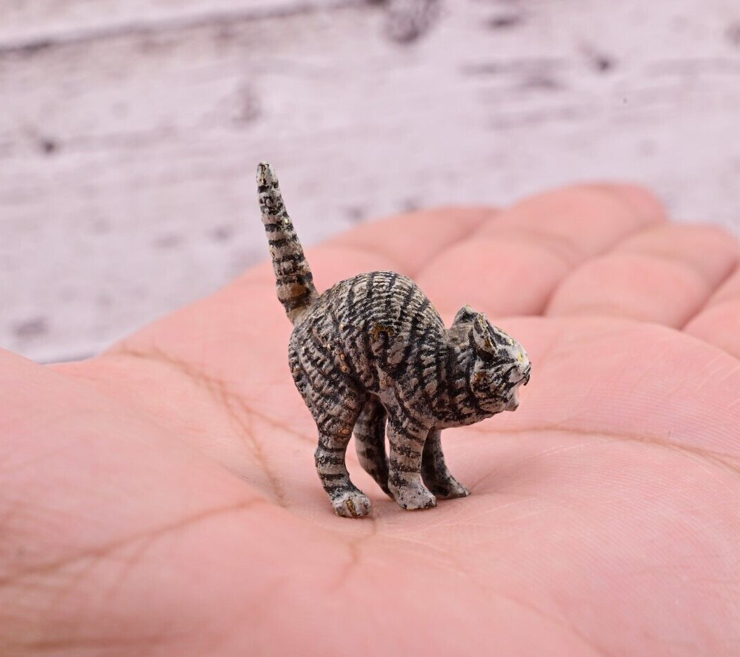 Lovely Antique Austrian Vienna Cold Painted Bronze Figure of Scared Cat9