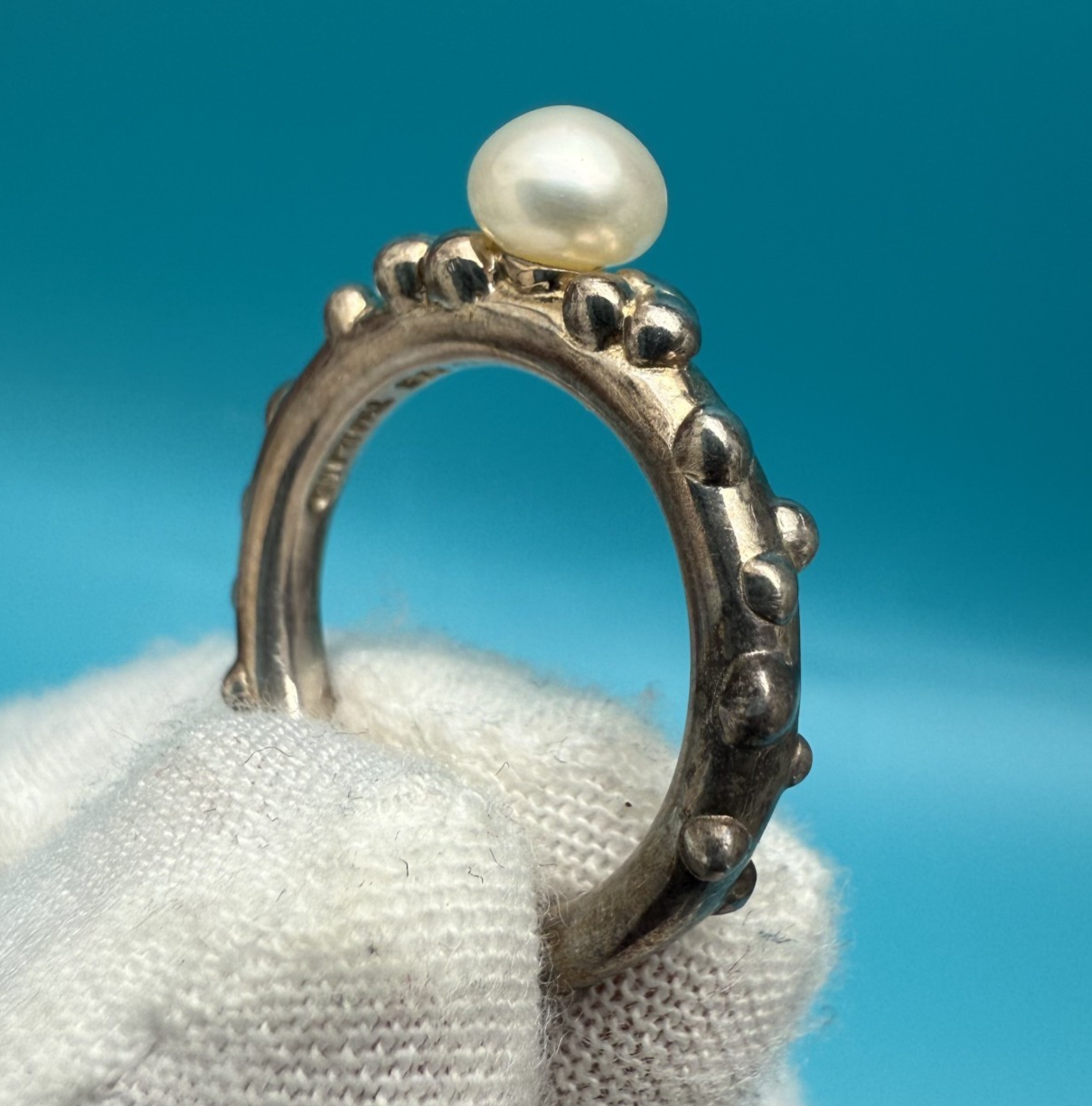 Vintage Sterling Silver Ring with Cultured Pearl by Michael Dawkins3