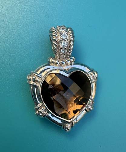 Lovely Judith Ripka Sterling Silver Faceted Smoky Quartz Heart Pendant 0