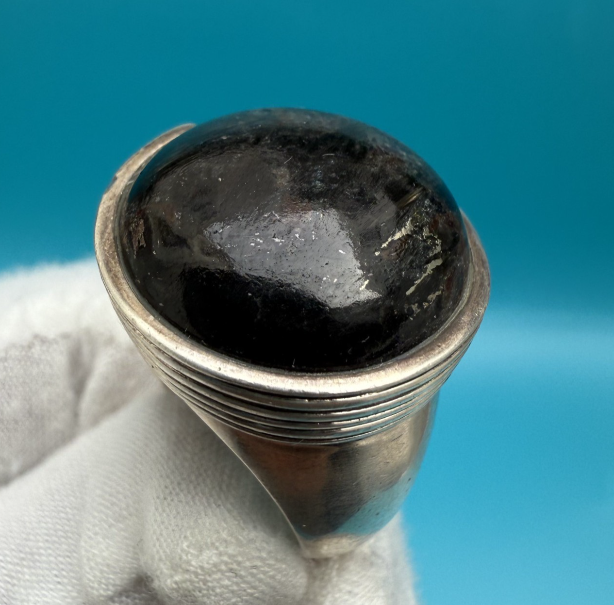 Heavy Sterling Silver Ring with Large Natural Black Brown Gemstone3